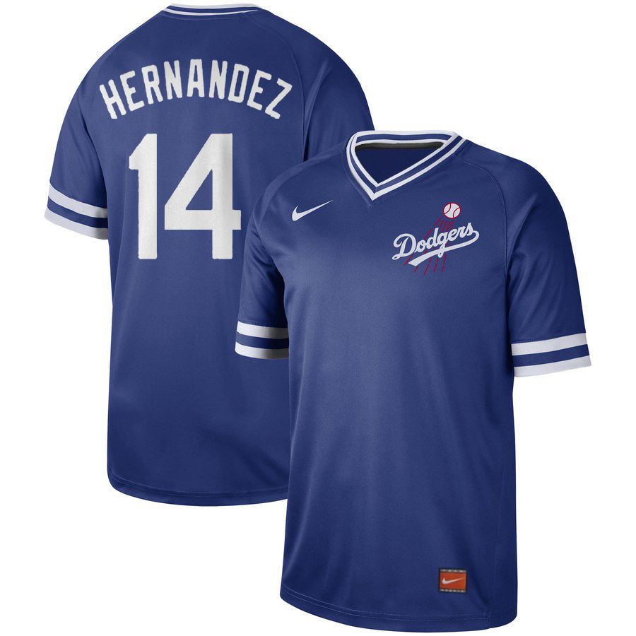 Men Los Angeles Dodgers #14 Hernandez Blue Nike Cooperstown Collection Legend V-Neck MLB Jersey->los angeles dodgers->MLB Jersey
